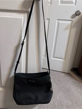 Michael Kors Black Logo Crossbody Bag with Silver Hardware